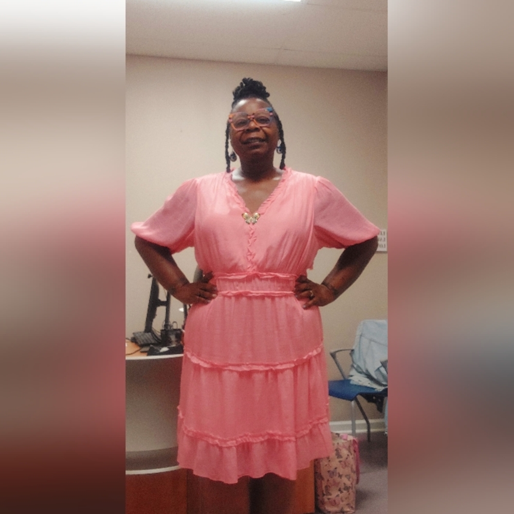 Pink Ruffled Dress with Heart Detail